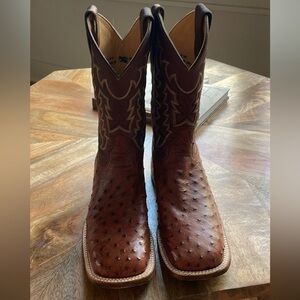 Tony Lama Men's Tan and Brandy Full Quill Ostrich Wide Square Toe Exotic